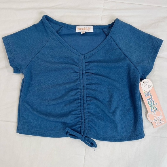 KENSIE GIRL • Girls Blue Short Sleeve Cinch Top NWT 7/8 - Picture 2 of 9